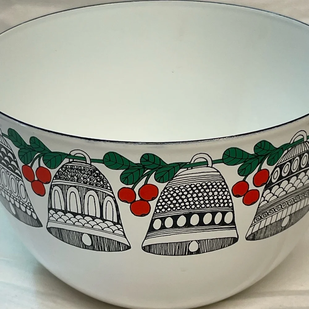 Vintagege MCM Enamel Kaj Franck Bowl Christmas’s Holly - Picture 4 of 6